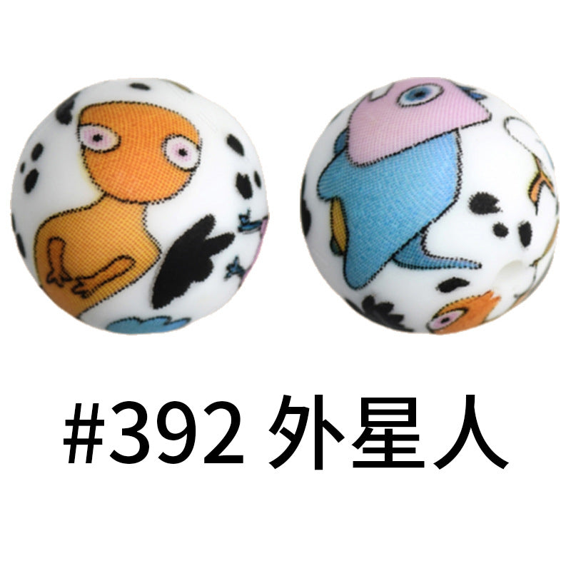 Wholesale 50pcs 16mm Print Silicone Beads Colorful Silicone Water Transfer Beads